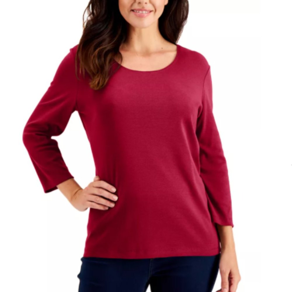 NWT! Karen Scott Scoop Neck 3/4 Sleeve Tshirt 1X - Picture 1 of 5